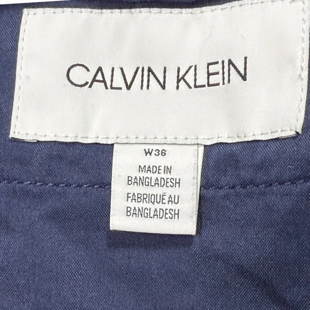 Calvin Klein Striped Linen Cotton Shorts Mens 36 Navy Blue Pinstripe Casual